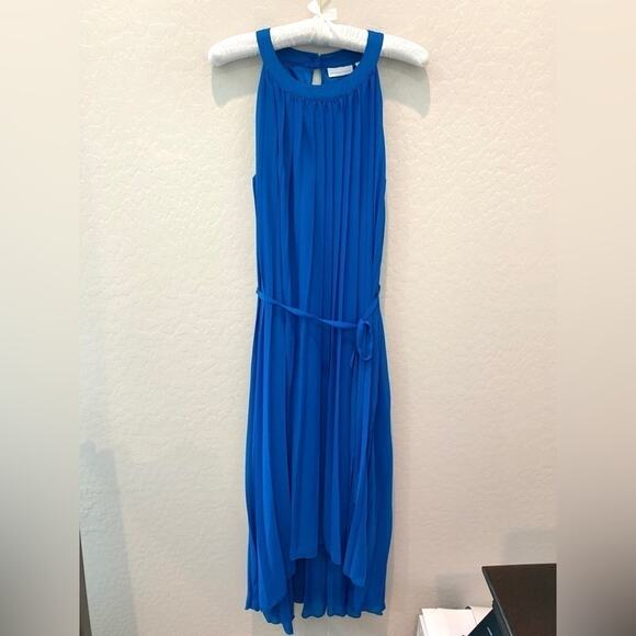NEW YORK & COMPANY | Electric Blue Pleated High Neck Sleeveless Hi Low Dress |XS - Picture 1 of 6